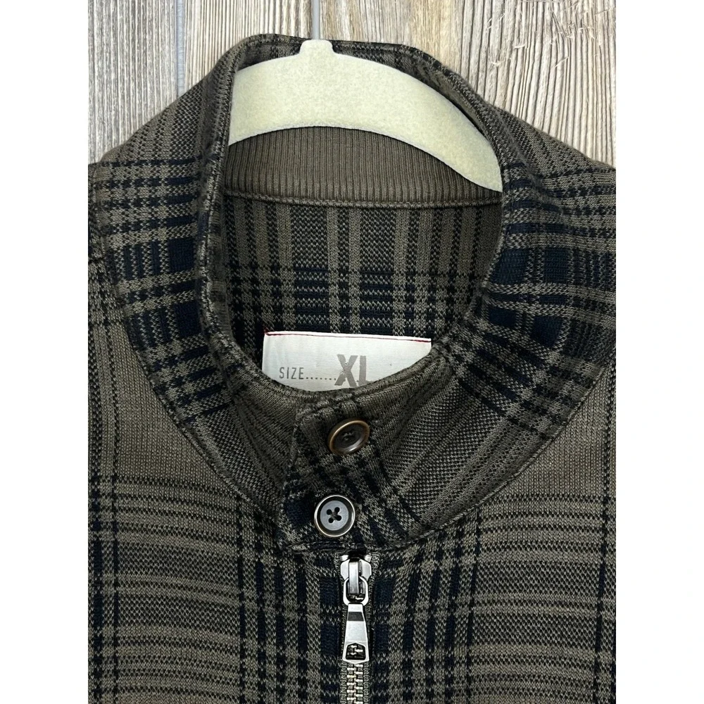 Banana Republic Heritage 100% Cotton Mens XL Full Zip Sweater Jacket Green Plaid